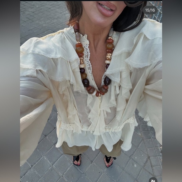 ZARA ZW COLLECTION LACE RUFFLE BLOUSE - Picture 4 of 16